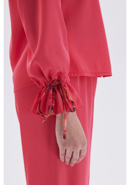 Seille Pembe Saten Uzun Pijama Takımı