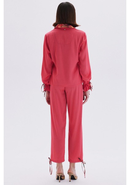 Seille Pembe Saten Uzun Pijama Takımı