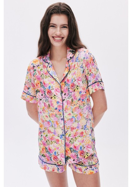 Selly Desenli Viskon Kısa Pijama Takımı