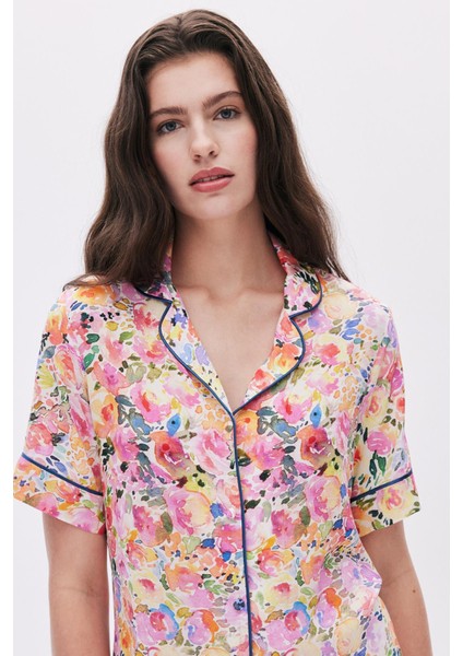 Selly Desenli Viskon Kısa Pijama Takımı