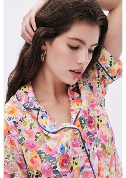 Selly Desenli Viskon Kısa Pijama Takımı