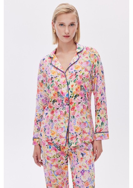 Selly Desenli Viskon Uzun Pijama Takımı
