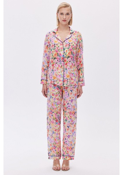 Selly Desenli Viskon Uzun Pijama Takımı