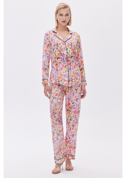 Selly Desenli Viskon Uzun Pijama Takımı