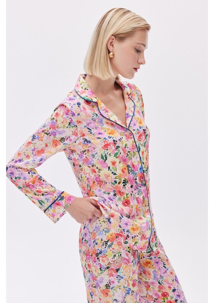 Selly Desenli Viskon Uzun Pijama Takımı