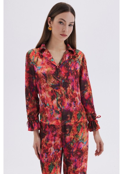 Seille Desenli Uzun Saten Pijama Takımı