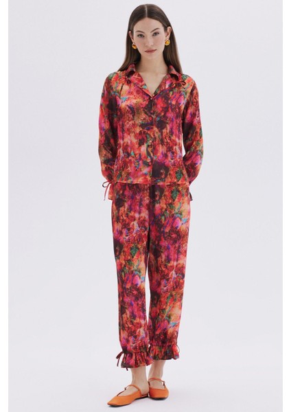 Seille Desenli Uzun Saten Pijama Takımı