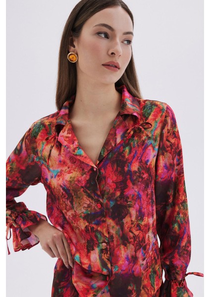 Seille Desenli Uzun Saten Pijama Takımı