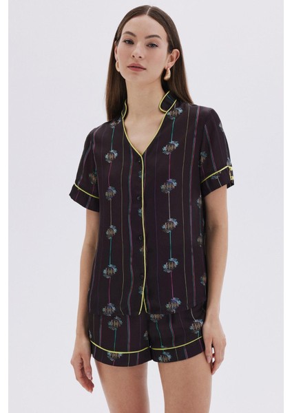 Elucious Desenli Kısa Saten Pijama Takımı