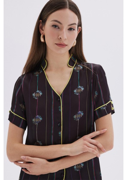 Elucious Desenli Kısa Saten Pijama Takımı