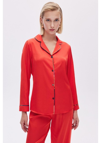Colorex Saten Nar Çiçeği Uzun Pijama Takımı