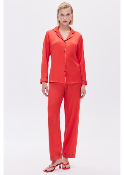 Colorex Saten Nar Çiçeği Uzun Pijama Takımı