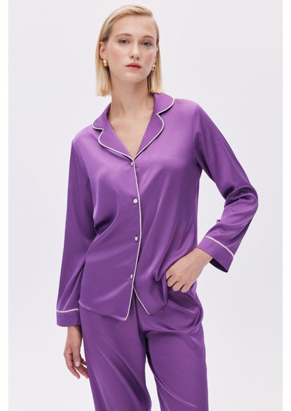 Colorex Saten Eflatun Uzun Pijama Takımı