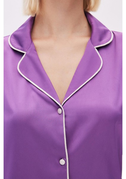 Colorex Saten Eflatun Uzun Pijama Takımı