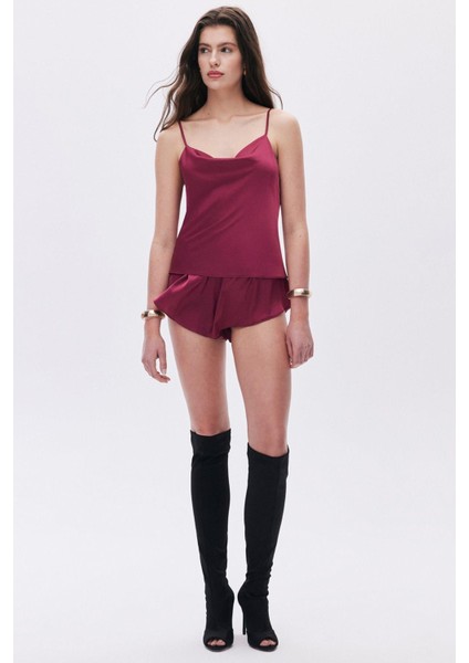 Caché Saten Bordo Degaje Yaka Askılı Kısa Pijama Takım fiyatları