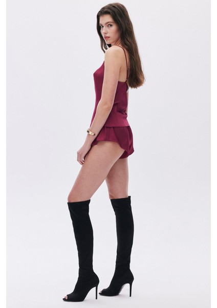 Caché Saten Bordo Degaje Yaka Askılı Kısa Pijama Takım modelleri