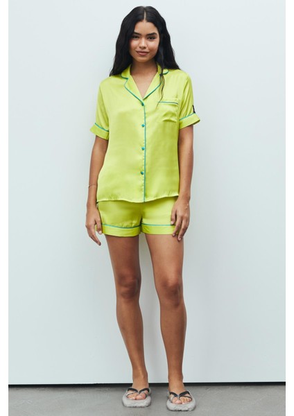 Amoureux Saten Lime Kısa Pijama Takımı