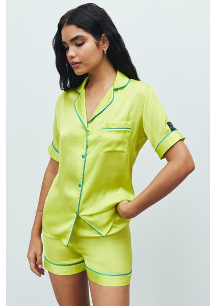 Amoureux Saten Lime Kısa Pijama Takımı