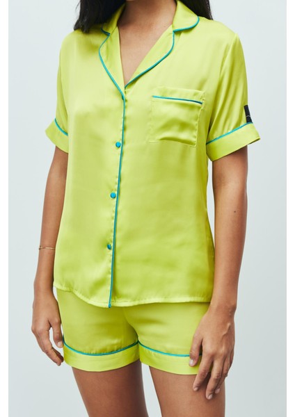 Amoureux Saten Lime Kısa Pijama Takımı