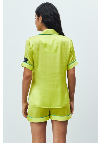 Amoureux Saten Lime Kısa Pijama Takımı