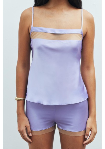 Nuit Tül Detaylı Saten Lila Askılı Pijama Takımı fırsatları