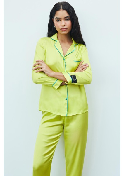 Amour Saten Lime Uzun Pijama Takımı