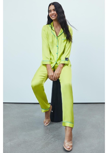 Amour Saten Lime Uzun Pijama Takımı