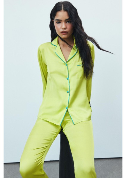 Amour Saten Lime Uzun Pijama Takımı