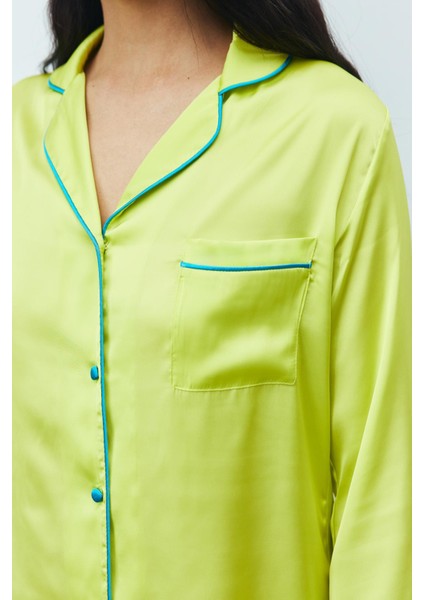 Amour Saten Lime Uzun Pijama Takımı