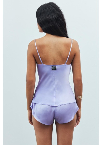 Caché Saten Lila Degaje Yaka Askılı Kısa Pijama Takım indirimleri