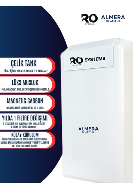 8 Aşamalı Ro Systems Su Arıtma Cihazı Premium 8 Lt Çelik Tanklı Mineralli