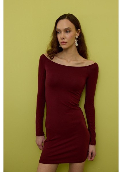 Kadın Bordo Madonna Yakalı Mini Elbise fiyatları