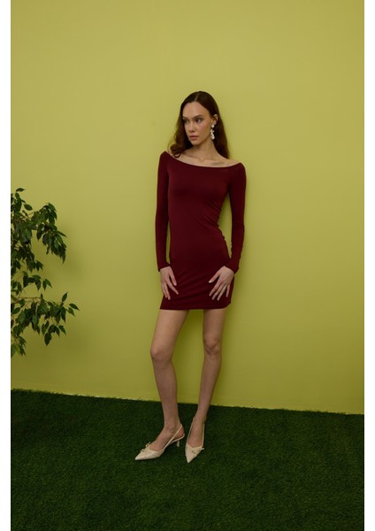 Kadın Bordo Madonna Yakalı Mini Elbise fırsatları