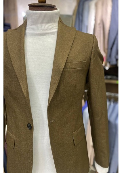 Slimfit Kesim Erkek Düz Desen Tek Ceket-Kahve fiyatları