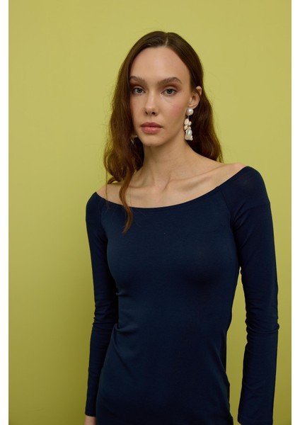 Kadın Lacivert Madonna Yakalı Mini Elbise modelleri