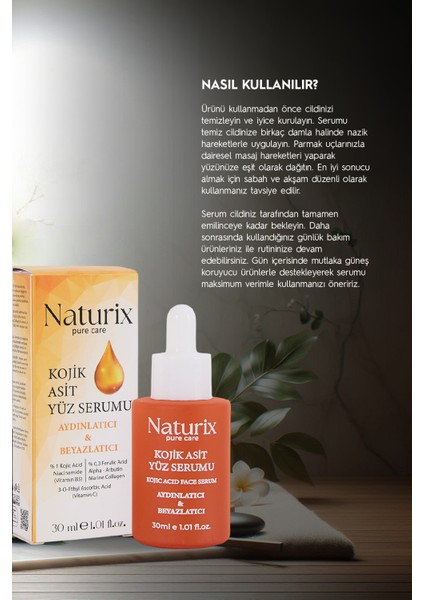 Kojik Asitli Yüz Serumu - Beyazlatıcı, Leke Giderici Bakım Serumu 30ML