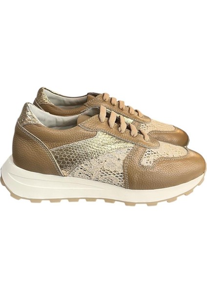 Bej Deri Dantel Detay Comfort Taban Sneaker