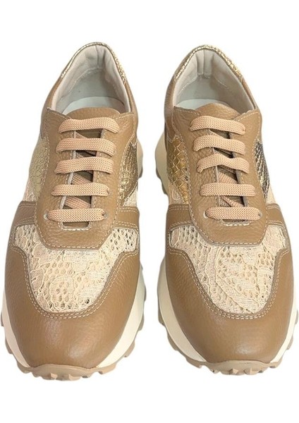 Bej Deri Dantel Detay Comfort Taban Sneaker fiyatları