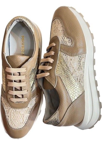 Bej Deri Dantel Detay Comfort Taban Sneaker fırsatları