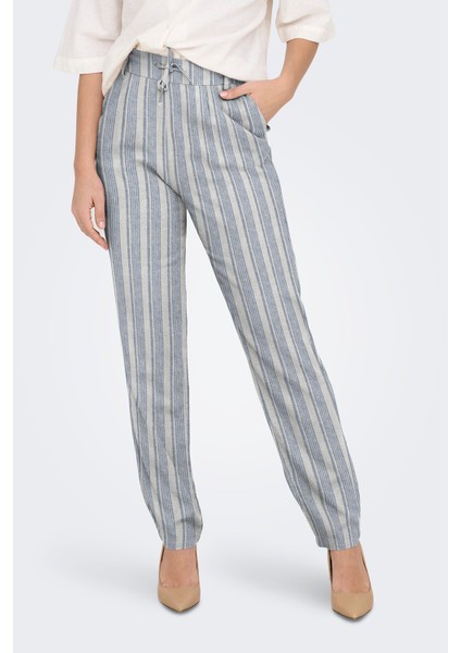 Onlcaro-Poptrash Keten Karışımlı Comfort Fit Normal Bel Düz Paça Pantolon Bayan Pantolon 15278710