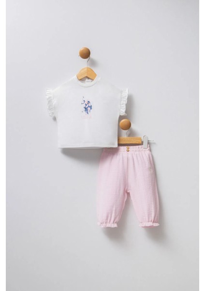 Us Polo Kız Bebek Pantolonlu Takım 6-36 Ay Ekru