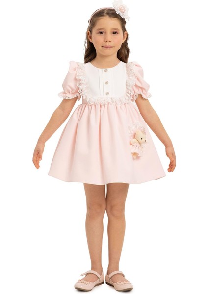Pamina Kız Bebek Ayıcıklı Elbise 6-24 Ay Pudra
