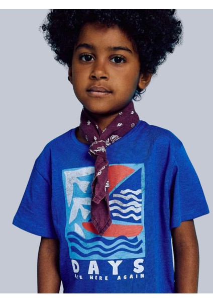 Erkek Çocuk Basklı Tshirt 3-12 Yaş Mavi