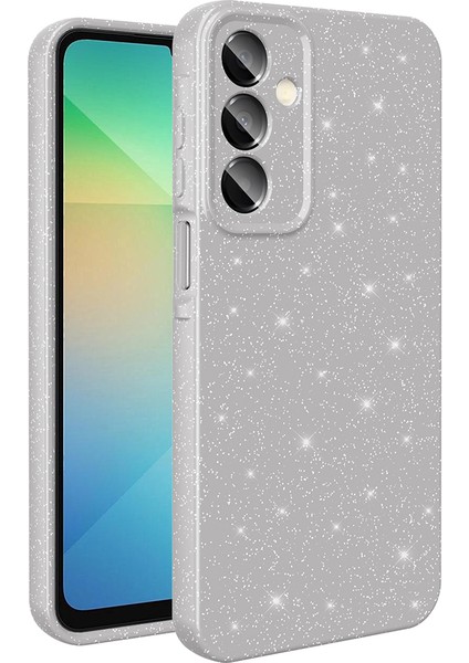 Samsung Galaxy A16 Kılıf Kamera Korumalı Simli Lüks Sah Koton Kapak - Gümüş