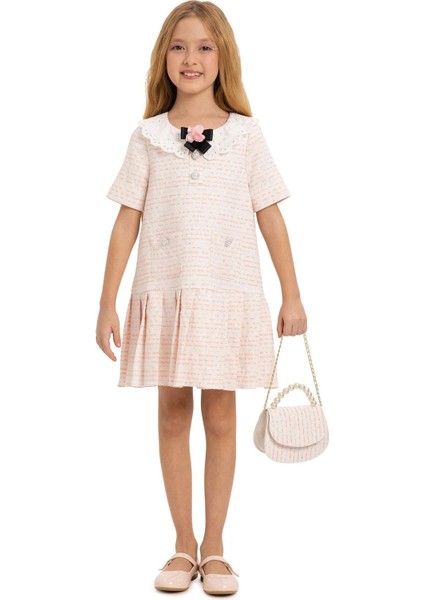 Pamina Kız Çocuk Çantalı Şık Elbise 3-7 Yaş Pembe
