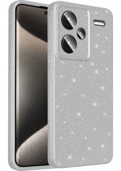 Xiaomi Redmi Note 13 Pro Plus 5g Kılıf Kamera Korumalı Simli Lüks Sah Koton Kapak - Gümüş