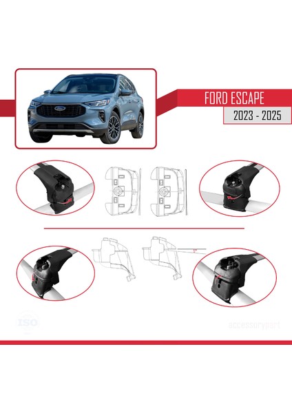 Ford Escape 2023-2025 Arası ile Uyumlu Ace-2 Ara Atkı Tavan Barı Gri 2 Adet fırsatları