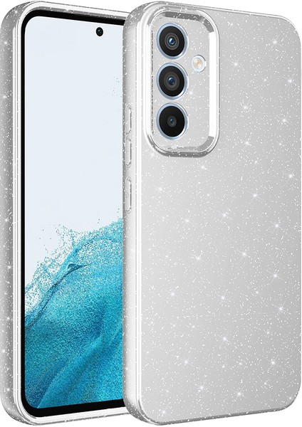 Samsung Galaxy S24 Fe Kılıf Kamera Korumalı Simli Lüks Sah Koton Kapak - Gümüş