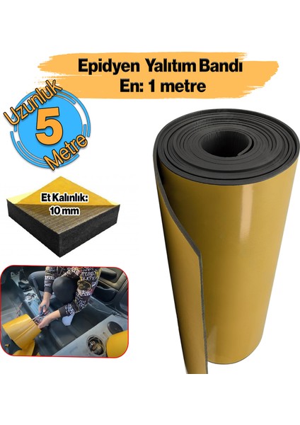 Yapışkanlı (10 MM EN:100 CM X 5 MT) Araç Oto Motor Ses Isı Yalıtım Izolasyon Bandı Kauçuk Sünger