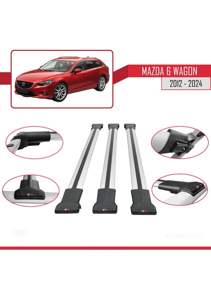 Mazda 6 Wagon 2012-2024 Arası ile Uyumlu Fly Model Ara Atkı Tavan Barı Gri 3 Adet fırsatları